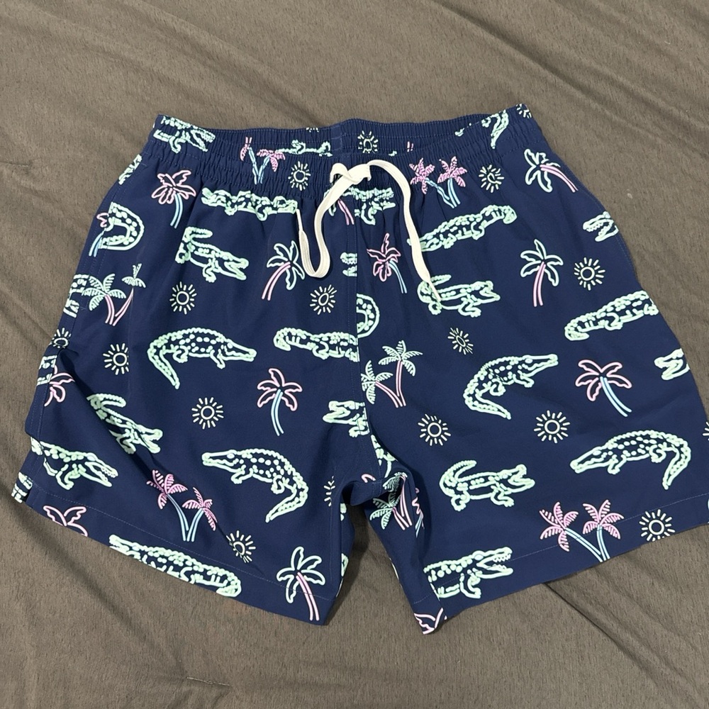 Chubbies Blue Swim Shorts with Alligator and Palm Tree Print